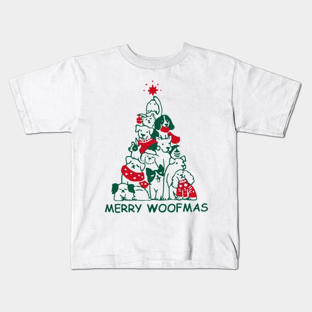 Merry Woofmas Kids T-Shirt by JanaeLarson